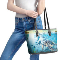 Personalized Snorkeling Hawaii Leather Tote Bag Ocean Lover Hawaiian Kakau Honu Turtle