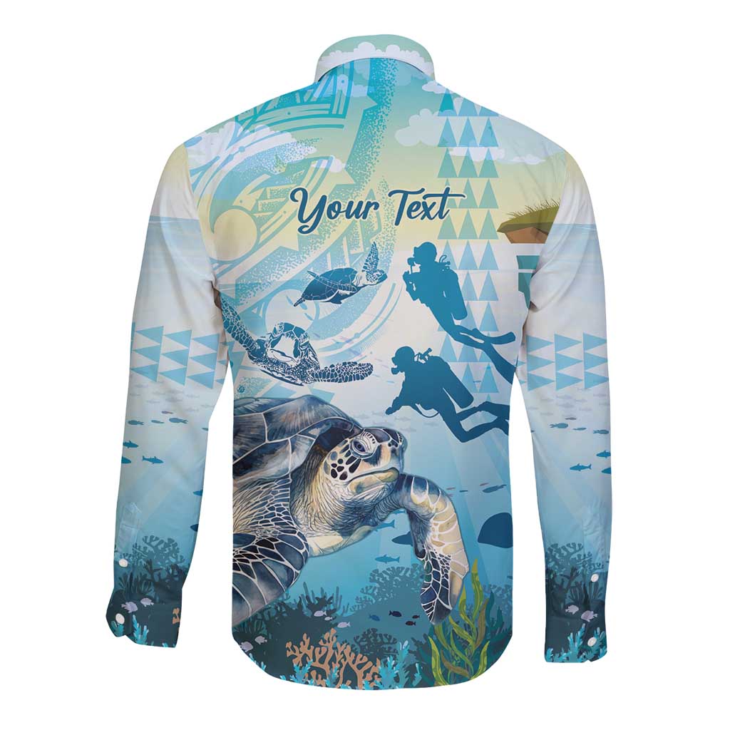 Personalized Snorkeling Hawaii Long Sleeve Button Shirt Ocean Lover Hawaiian Kakau Honu Turtle LT14 - Polynesian Pride
