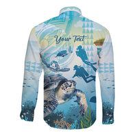 Personalized Snorkeling Hawaii Long Sleeve Button Shirt Ocean Lover Hawaiian Kakau Honu Turtle LT14 - Polynesian Pride