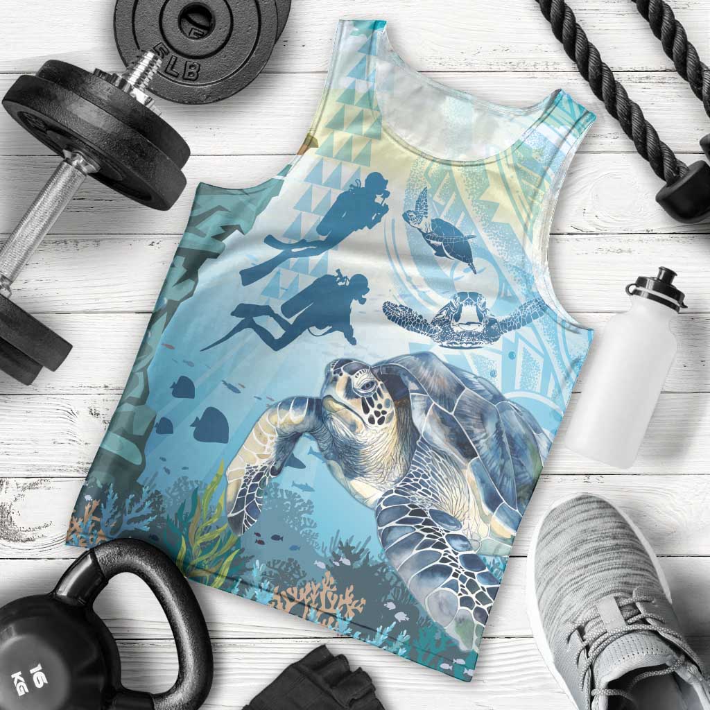 Personalized Snorkeling Hawaii Men Tank Top Ocean Lover Hawaiian Kakau Honu Turtle