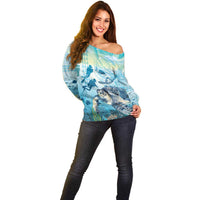 Personalized Snorkeling Hawaii Off Shoulder Sweater Ocean Lover Hawaiian Kakau Honu Turtle