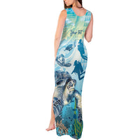 Personalized Snorkeling Hawaii Tank Maxi Dress Ocean Lover Hawaiian Kakau Honu Turtle LT14 - Polynesian Pride