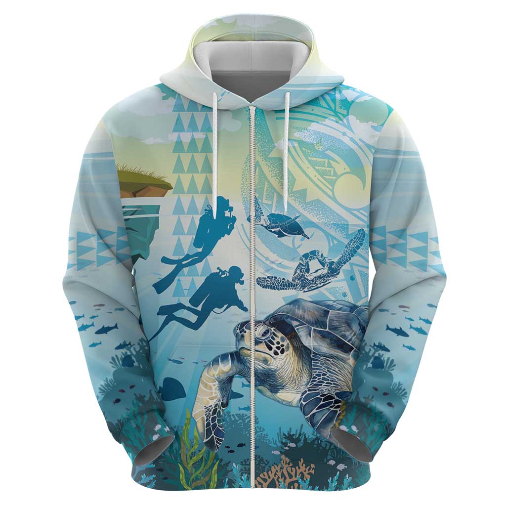 Personalized Snorkeling Hawaii Zip Hoodie Ocean Lover Hawaiian Kakau Honu Turtle