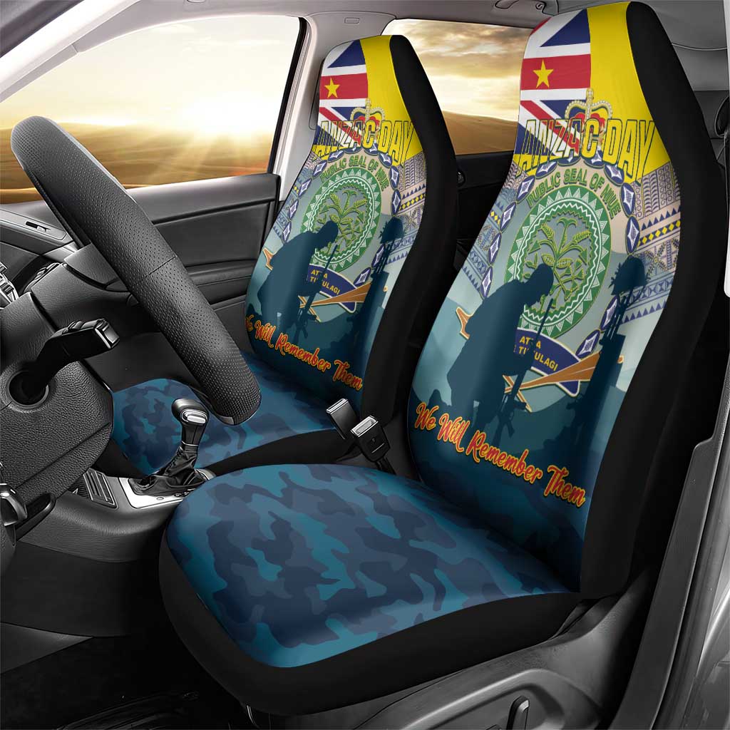 Niue ANZAC Day Car Seat Cover We Will Remember Them Camouflage Style