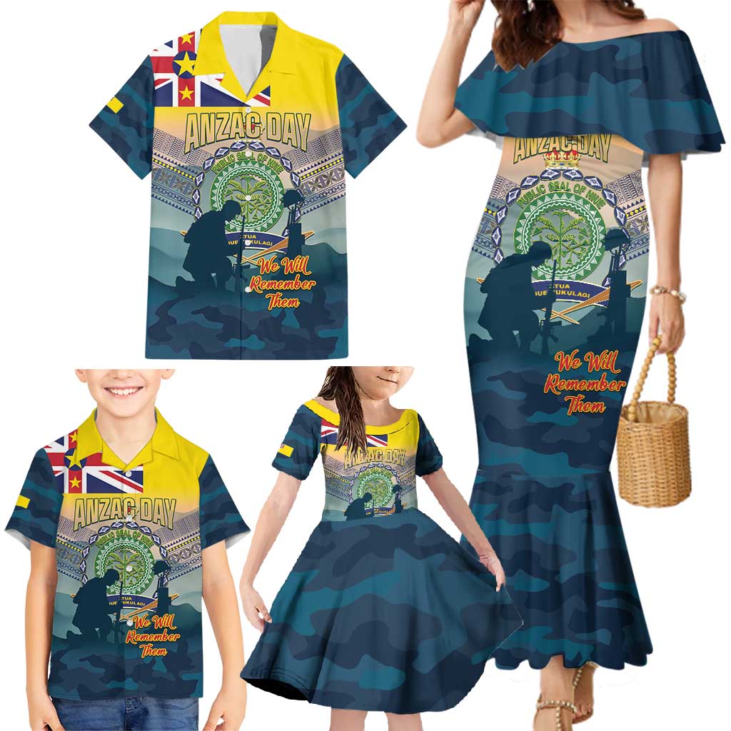 Niue ANZAC Day Family Matching Mermaid Dress and Hawaiian Shirt We Will Remember Them Camouflage Style