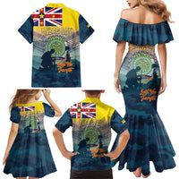 Niue ANZAC Day Family Matching Mermaid Dress and Hawaiian Shirt We Will Remember Them Camouflage Style