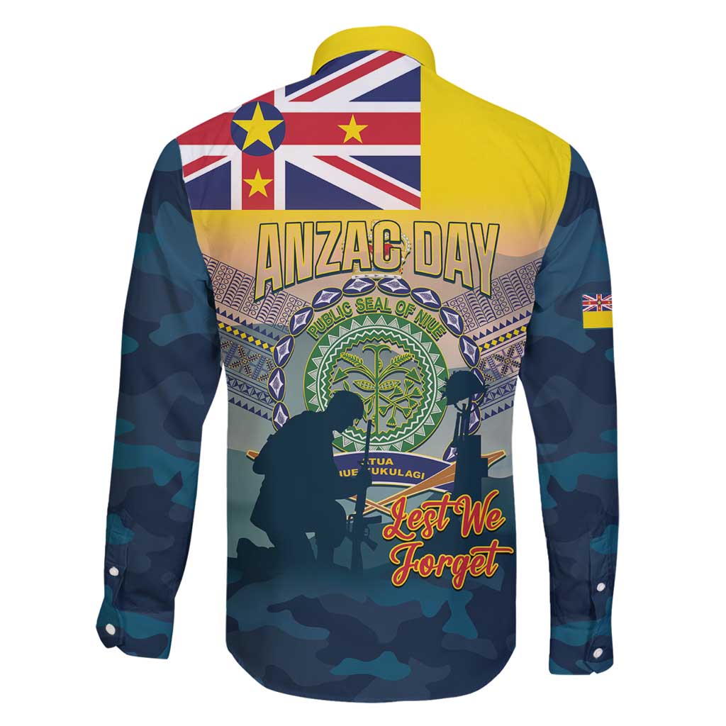 Niue ANZAC Day Family Matching Off Shoulder Short Dress and Hawaiian Shirt We Will Remember Them Camouflage Style