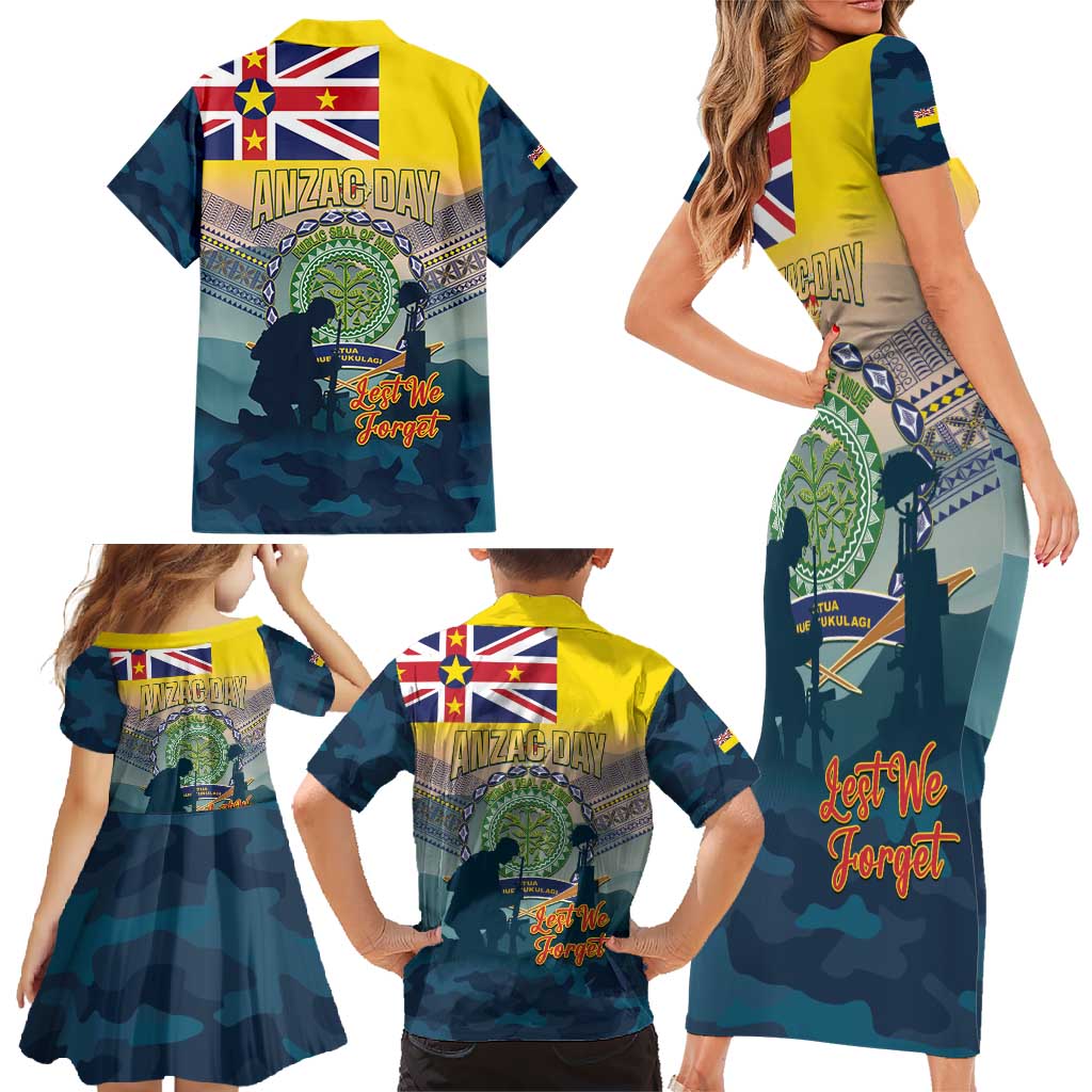 Niue ANZAC Day Family Matching Short Sleeve Bodycon Dress and Hawaiian Shirt We Will Remember Them Camouflage Style