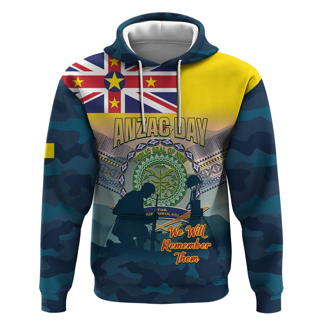 Niue ANZAC Day Hoodie We Will Remember Them Camouflage Style