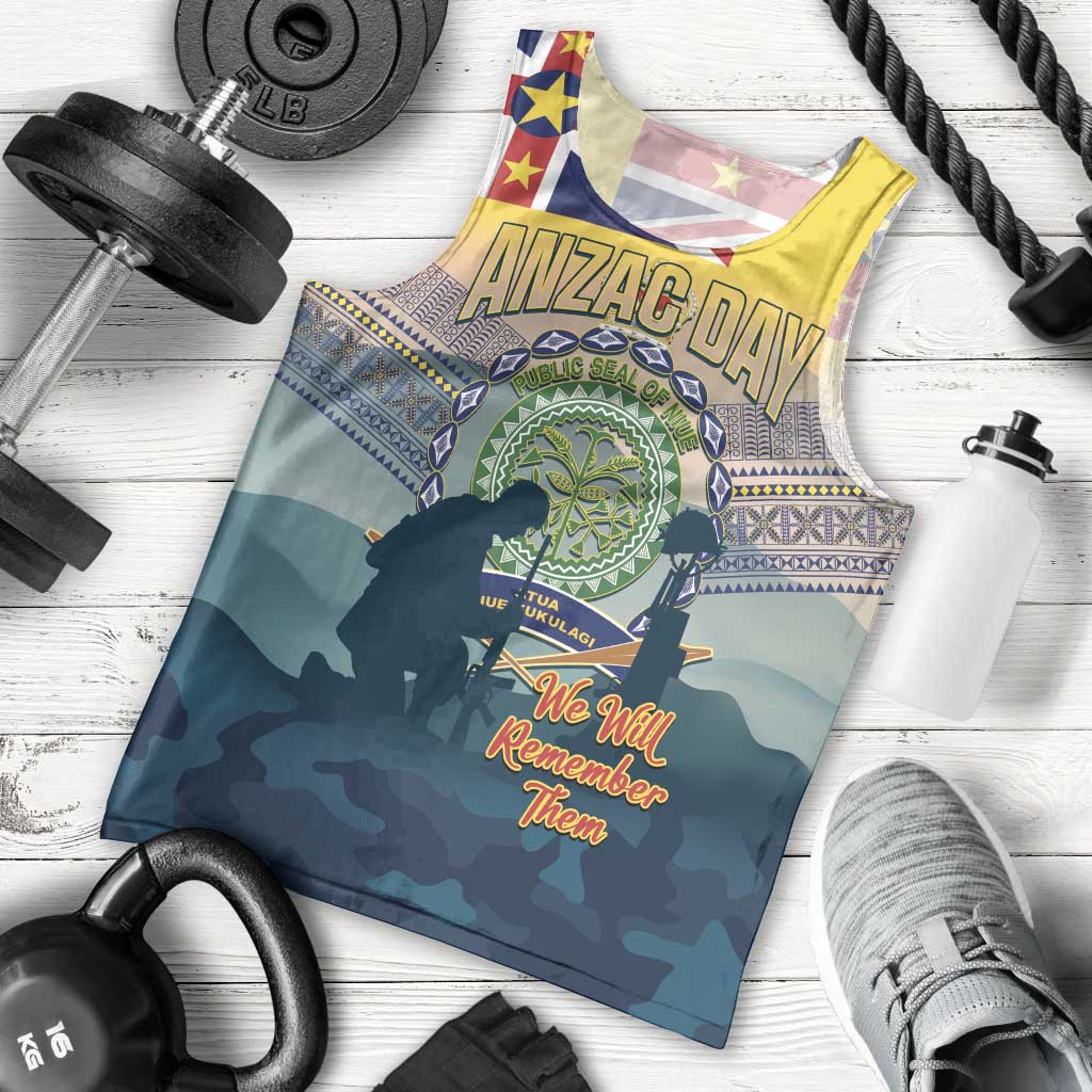 Niue ANZAC Day Men Tank Top We Will Remember Them Camouflage Style