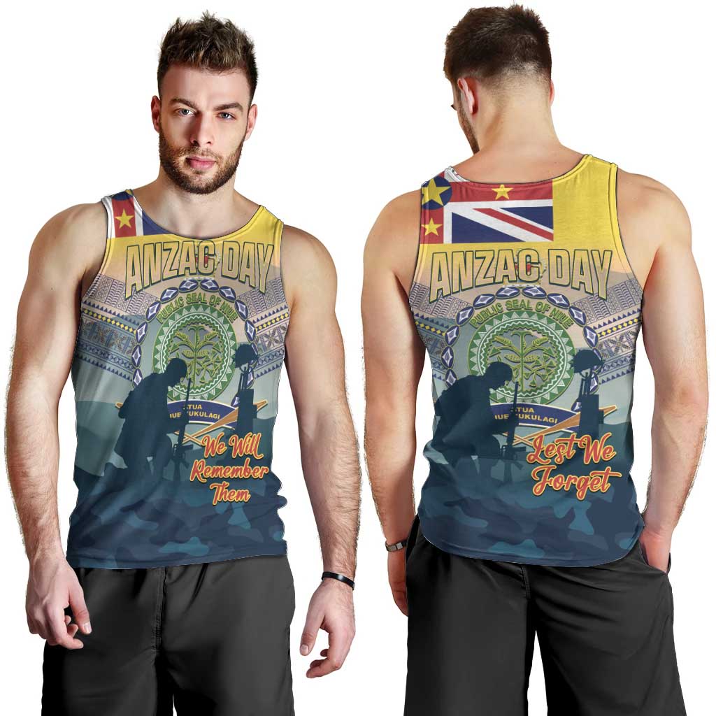 Niue ANZAC Day Men Tank Top We Will Remember Them Camouflage Style
