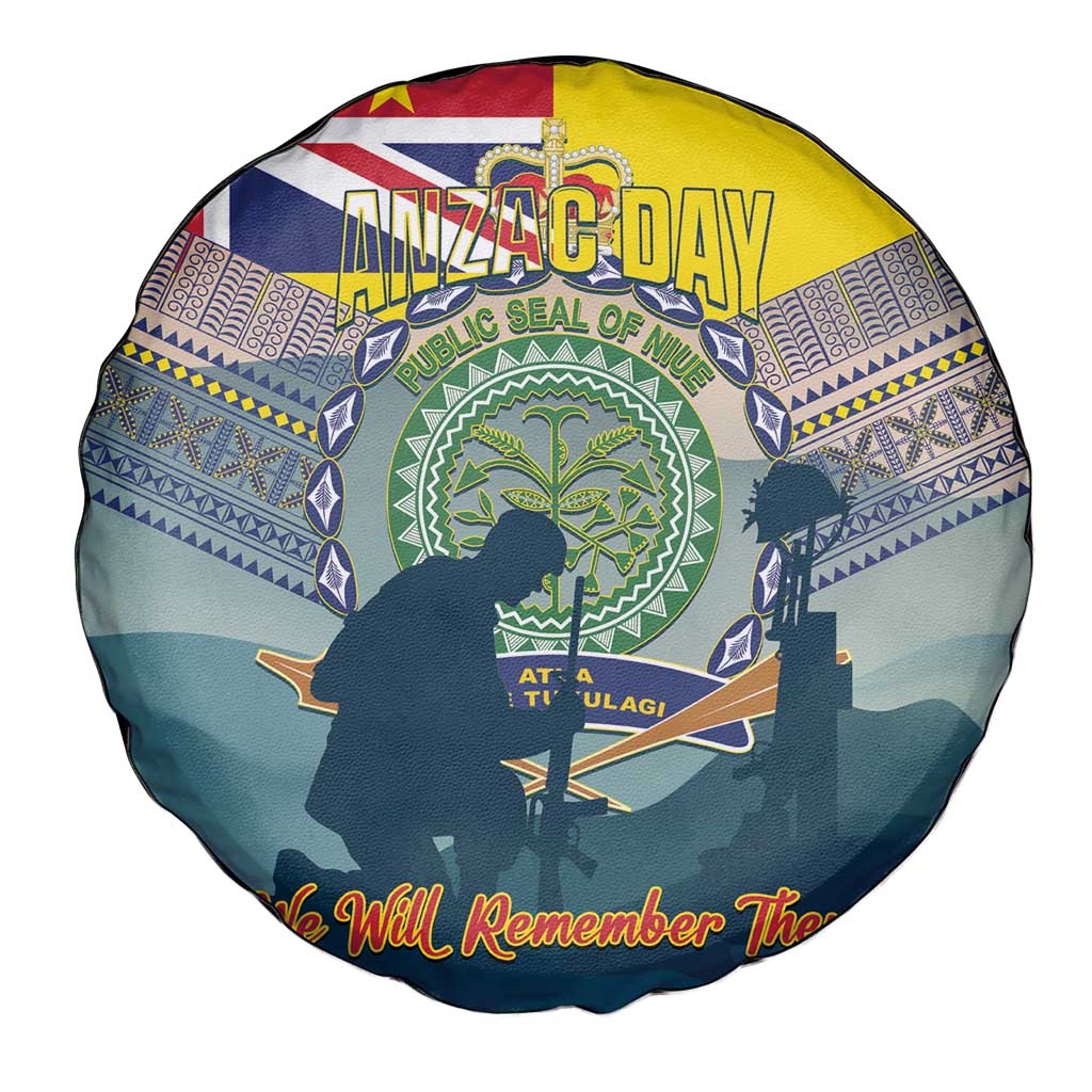 Niue ANZAC Day Spare Tire Cover We Will Remember Them Camouflage Style
