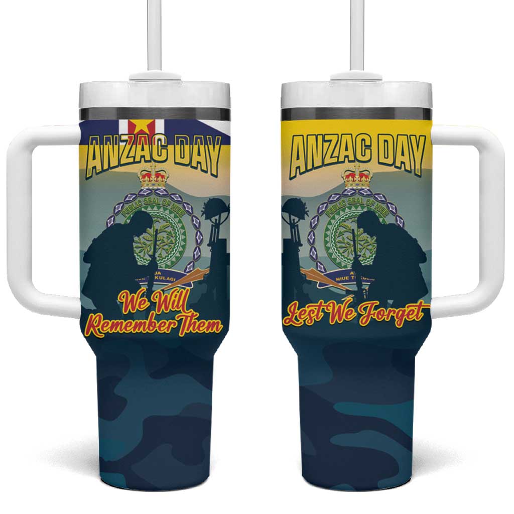 Niue ANZAC Day Tumbler With Handle We Will Remember Them Camouflage Style