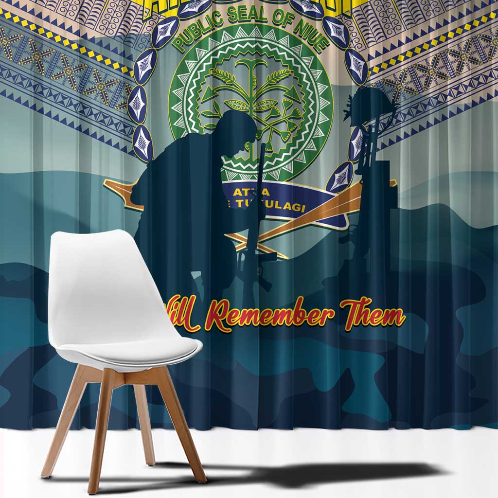 Niue ANZAC Day Window Curtain We Will Remember Them Camouflage Style