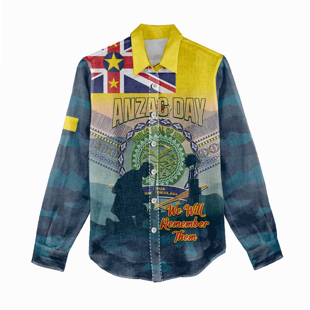 Niue ANZAC Day Women Casual Shirt We Will Remember Them Camouflage Style