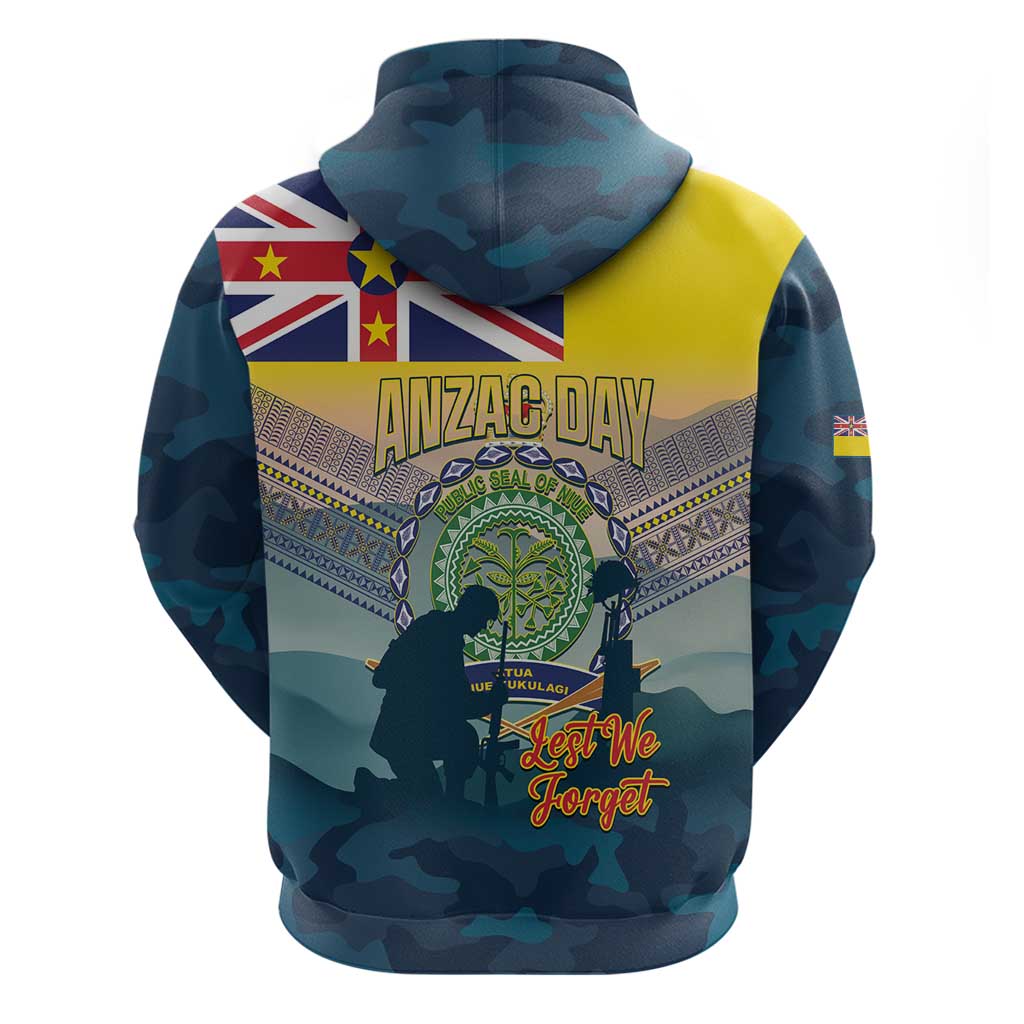 Niue ANZAC Day Zip Hoodie We Will Remember Them Camouflage Style