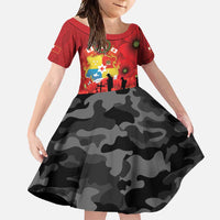Tonga ANZAC Day Family Matching Long Sleeve Bodycon Dress and Hawaiian Shirt Ngatu Pattern We Will Remember Them LT14 Daughter's Dress Red - Polynesian Pride