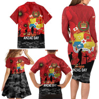 Tonga ANZAC Day Family Matching Long Sleeve Bodycon Dress and Hawaiian Shirt Ngatu Pattern We Will Remember Them LT14 - Polynesian Pride