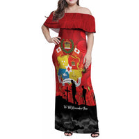 Tonga ANZAC Day Family Matching Off Shoulder Maxi Dress and Hawaiian Shirt Ngatu Pattern We Will Remember Them
