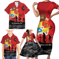 Tonga ANZAC Day Family Matching Short Sleeve Bodycon Dress and Hawaiian Shirt Ngatu Pattern We Will Remember Them