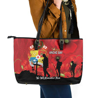 Tonga ANZAC Day Leather Tote Bag Ngatu Pattern We Will Remember Them