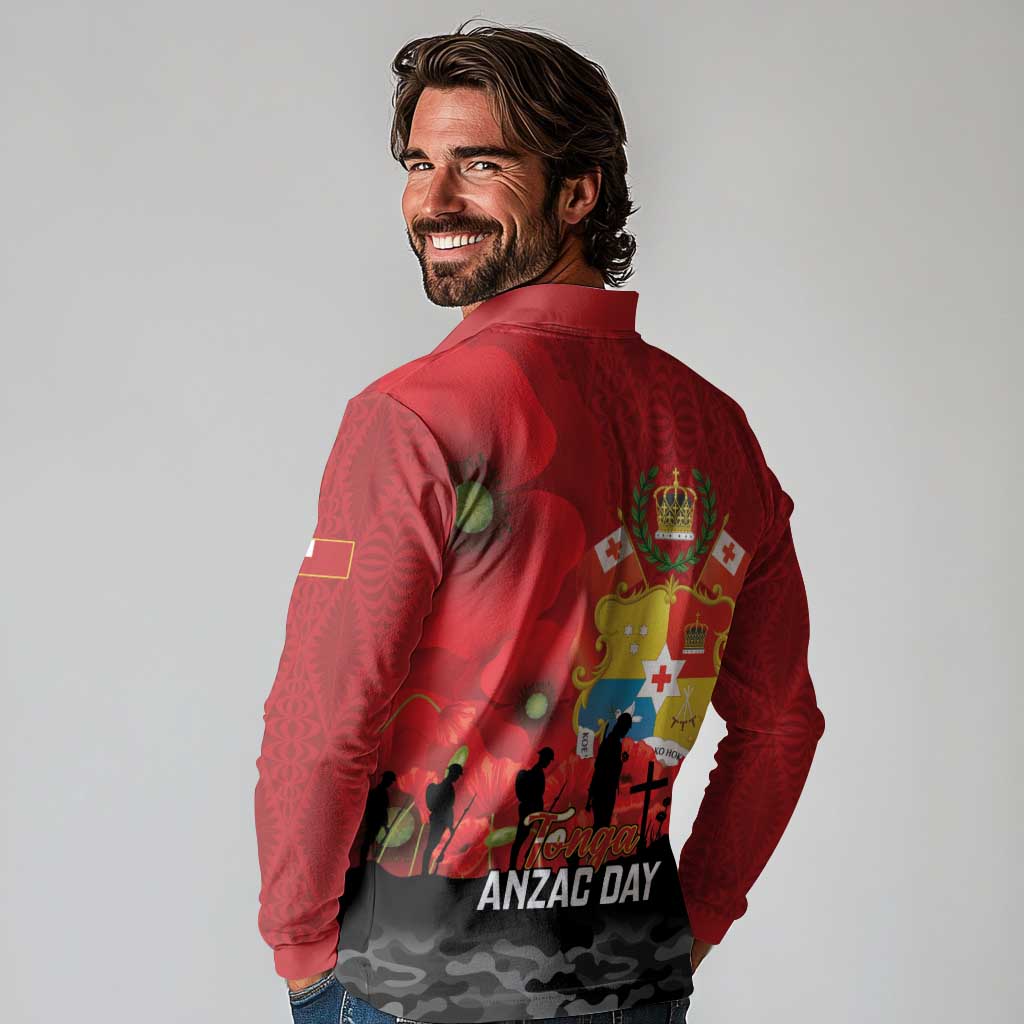 Tonga ANZAC Day Long Sleeve Polo Shirt Ngatu Pattern We Will Remember Them