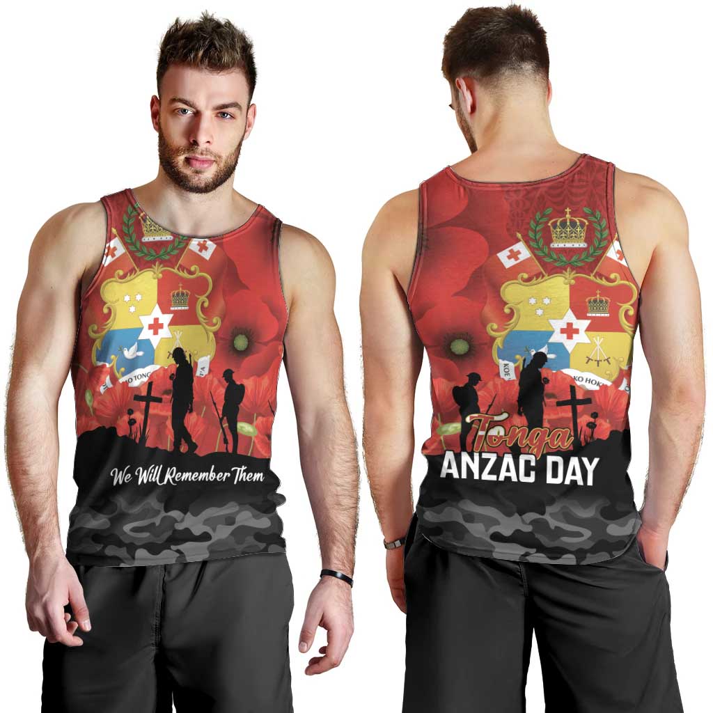 Tonga ANZAC Day Men Tank Top Ngatu Pattern We Will Remember Them