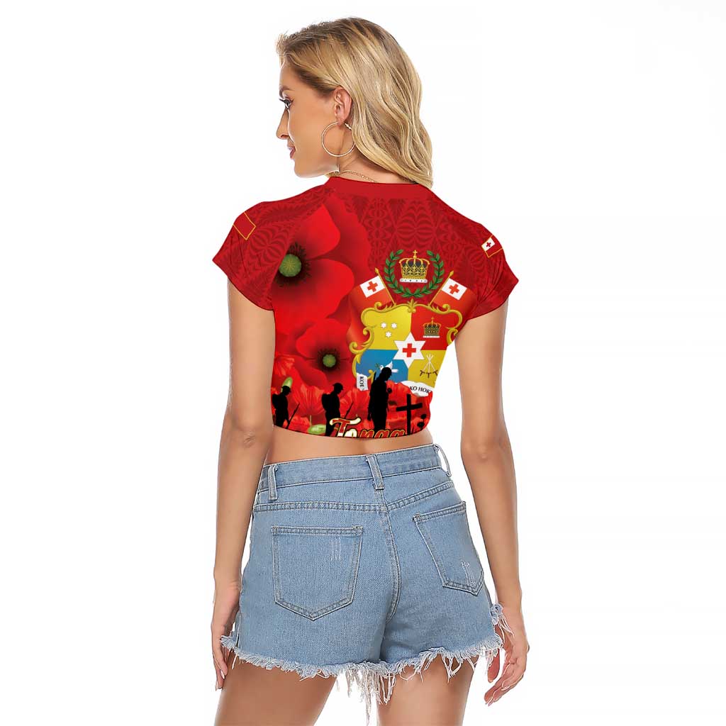 Tonga ANZAC Day Raglan Cropped T Shirt Ngatu Pattern We Will Remember Them