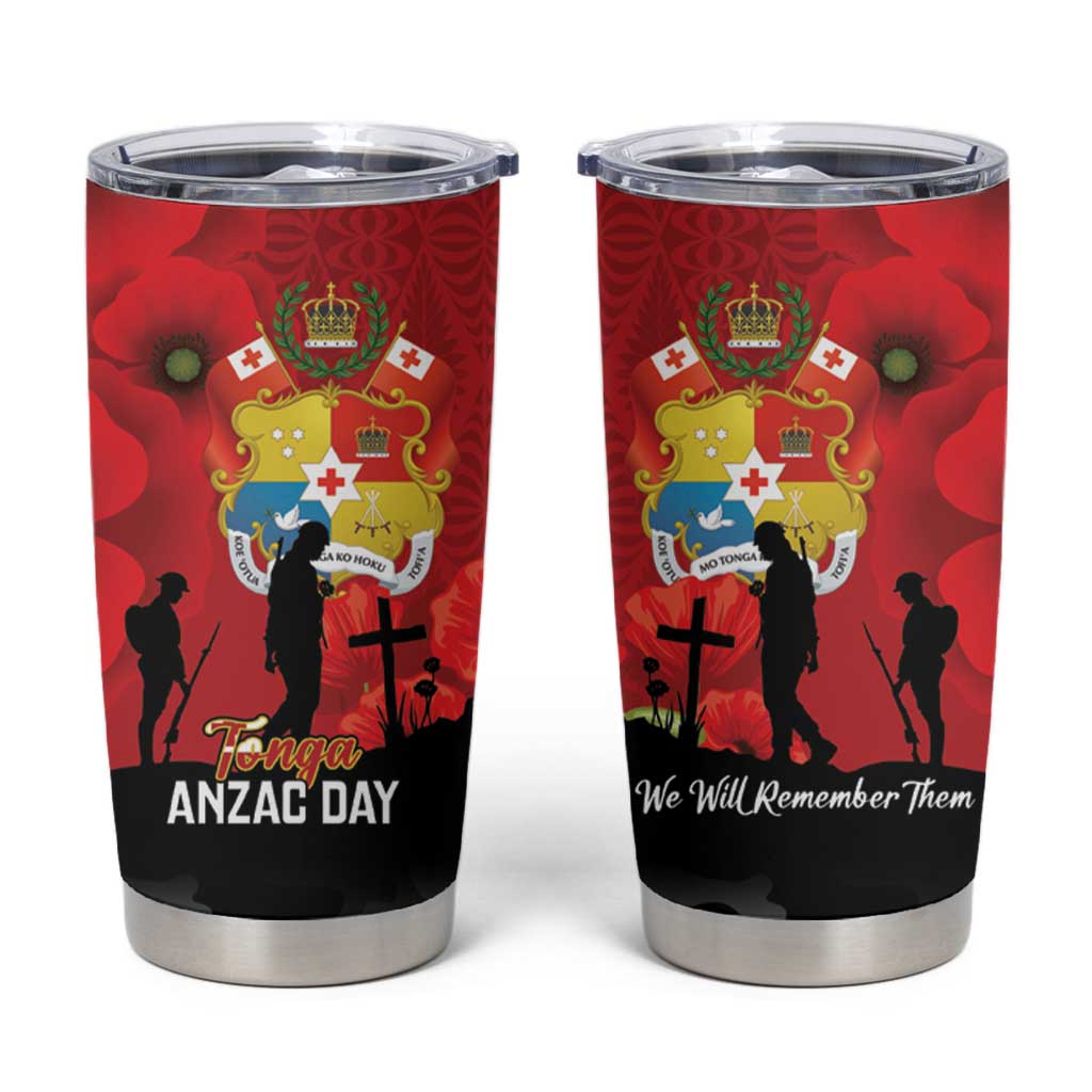 Tonga ANZAC Day Tumbler Cup Ngatu Pattern We Will Remember Them