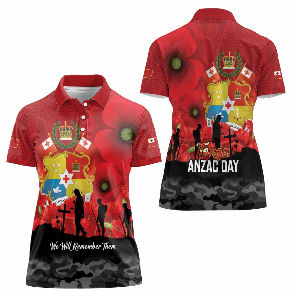 Tonga ANZAC Day Women Polo Shirt Ngatu Pattern We Will Remember Them