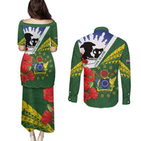 Cook Islands ANZAC Day Couples Matching Puletasi and Long Sleeve Button Shirt Last Post Lest We Forget LT14 - Polynesian Pride