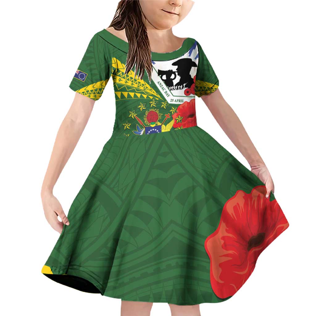 Cook Islands ANZAC Day Family Matching Off Shoulder Short Dress and Hawaiian Shirt Last Post Lest We Forget