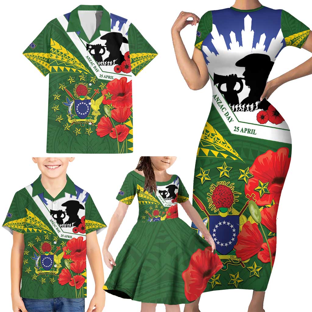 Cook Islands ANZAC Day Family Matching Short Sleeve Bodycon Dress and Hawaiian Shirt Last Post Lest We Forget