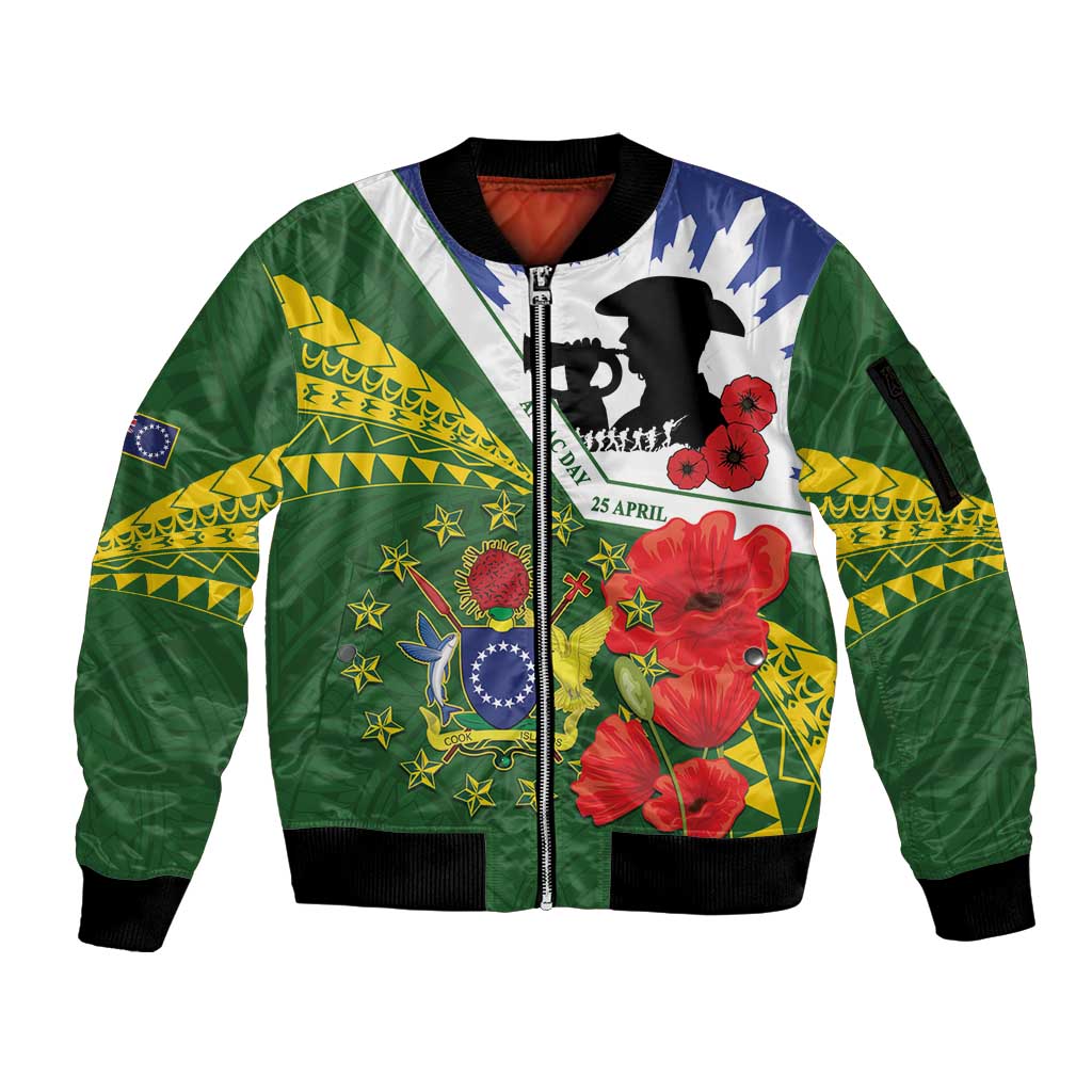 Cook Islands ANZAC Day Sleeve Zip Bomber Jacket Last Post Lest We Forget