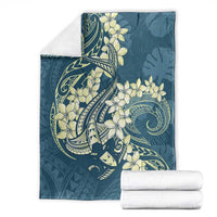 Cyan Polynesia Hammerhead Shark Tattoo With Plumeria Lei Blanket