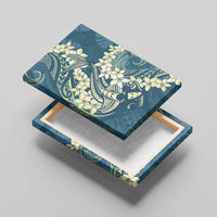 Cyan Polynesia Hammerhead Shark Tattoo With Plumeria Lei Canvas Wall Art