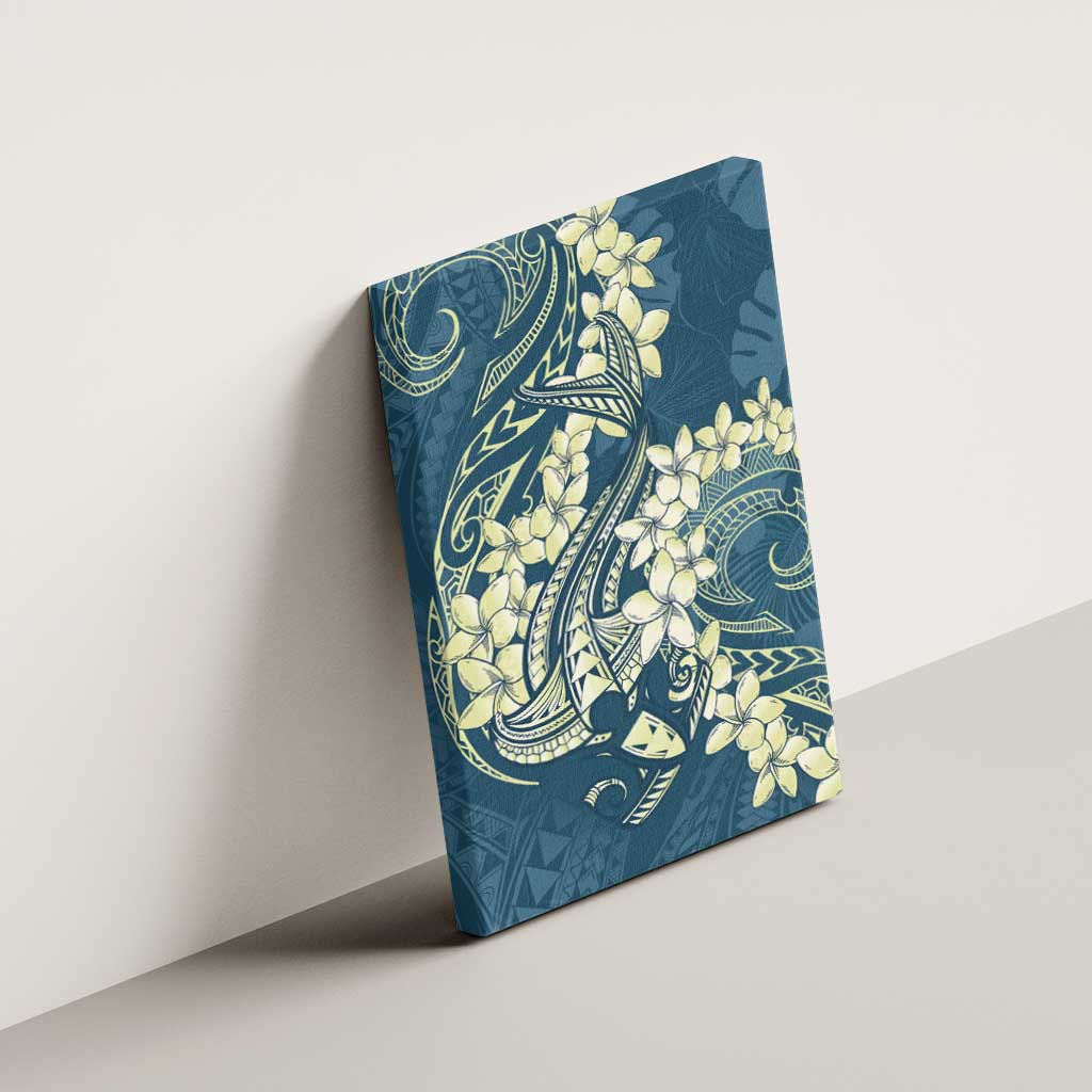 Cyan Polynesia Hammerhead Shark Tattoo With Plumeria Lei Canvas Wall Art