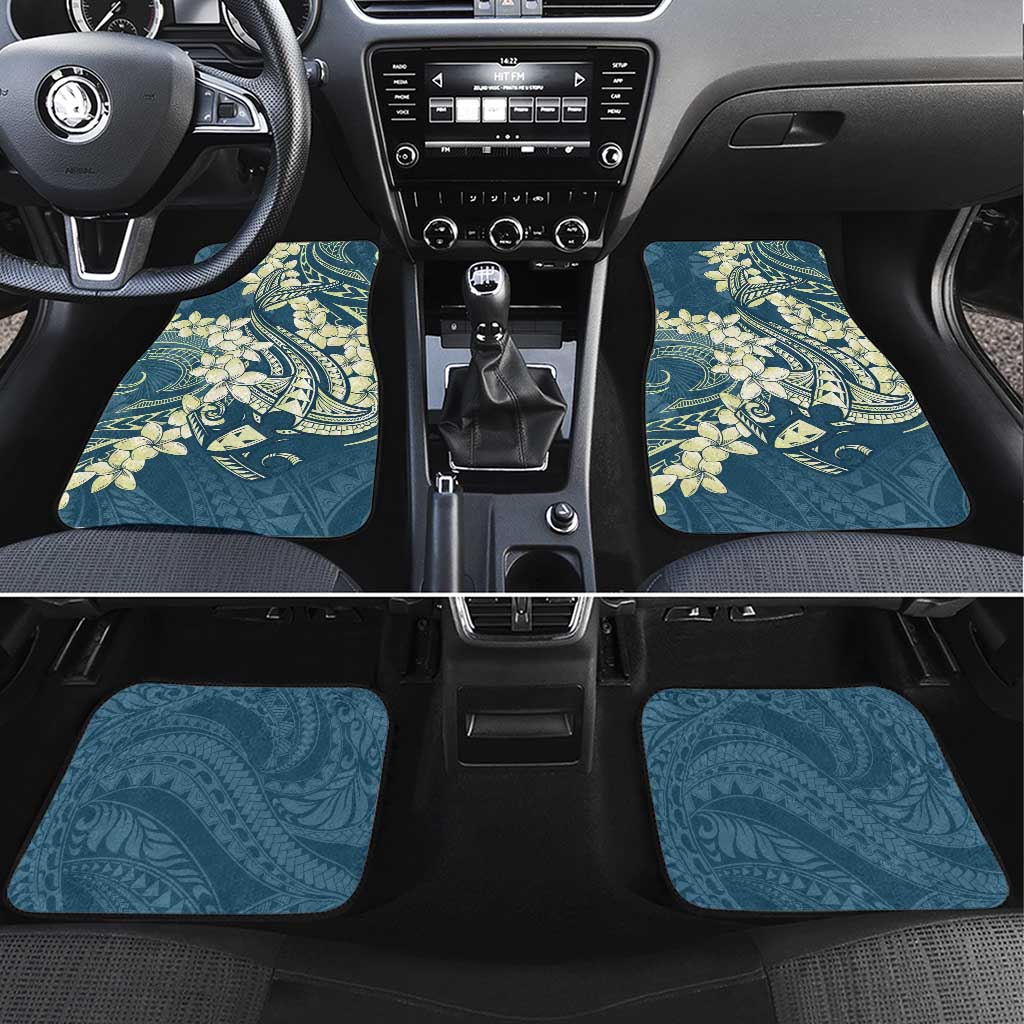 Cyan Polynesia Hammerhead Shark Tattoo With Plumeria Lei Car Mats