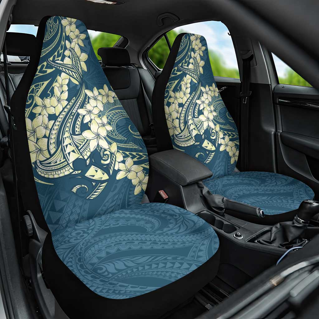 Cyan Polynesia Hammerhead Shark Tattoo With Plumeria Lei Car Seat Cover