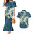 Cyan Polynesia Hammerhead Shark Tattoo With Plumeria Lei Couples Matching Mermaid Dress and Hawaiian Shirt