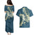 Cyan Polynesia Hammerhead Shark Tattoo With Plumeria Lei Couples Matching Puletasi and Hawaiian Shirt