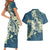 Cyan Polynesia Hammerhead Shark Tattoo With Plumeria Lei Couples Matching Short Sleeve Bodycon Dress and Hawaiian Shirt