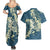 Cyan Polynesia Hammerhead Shark Tattoo With Plumeria Lei Couples Matching Summer Maxi Dress and Hawaiian Shirt