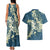 Cyan Polynesia Hammerhead Shark Tattoo With Plumeria Lei Couples Matching Tank Maxi Dress and Hawaiian Shirt