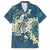 Cyan Polynesia Hammerhead Shark Tattoo With Plumeria Lei Family Matching Off Shoulder Maxi Dress and Hawaiian Shirt