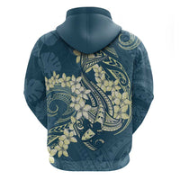 Cyan Polynesia Hammerhead Shark Tattoo With Plumeria Lei Hoodie