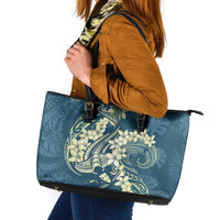 Cyan Polynesia Hammerhead Shark Tattoo With Plumeria Lei Leather Tote Bag