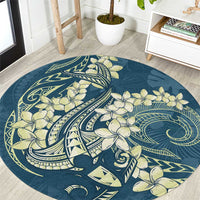 Cyan Polynesia Hammerhead Shark Tattoo With Plumeria Lei Round Carpet