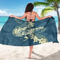 Cyan Polynesia Hammerhead Shark Tattoo With Plumeria Lei Sarong