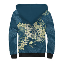 Cyan Polynesia Hammerhead Shark Tattoo With Plumeria Lei Sherpa Hoodie